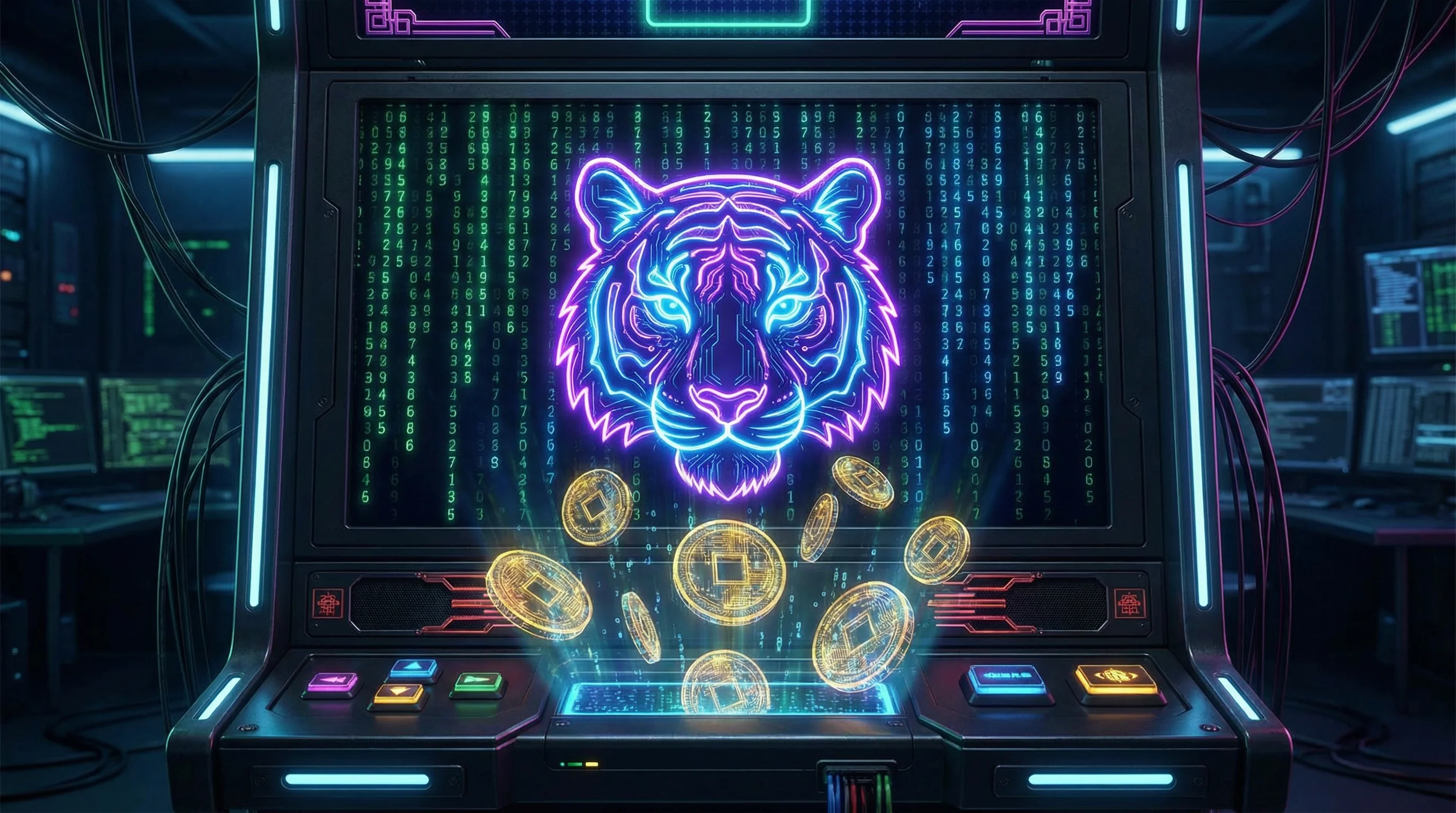 Jogo Fortune Tiger com tigre neon e moedas douradas no bravobet